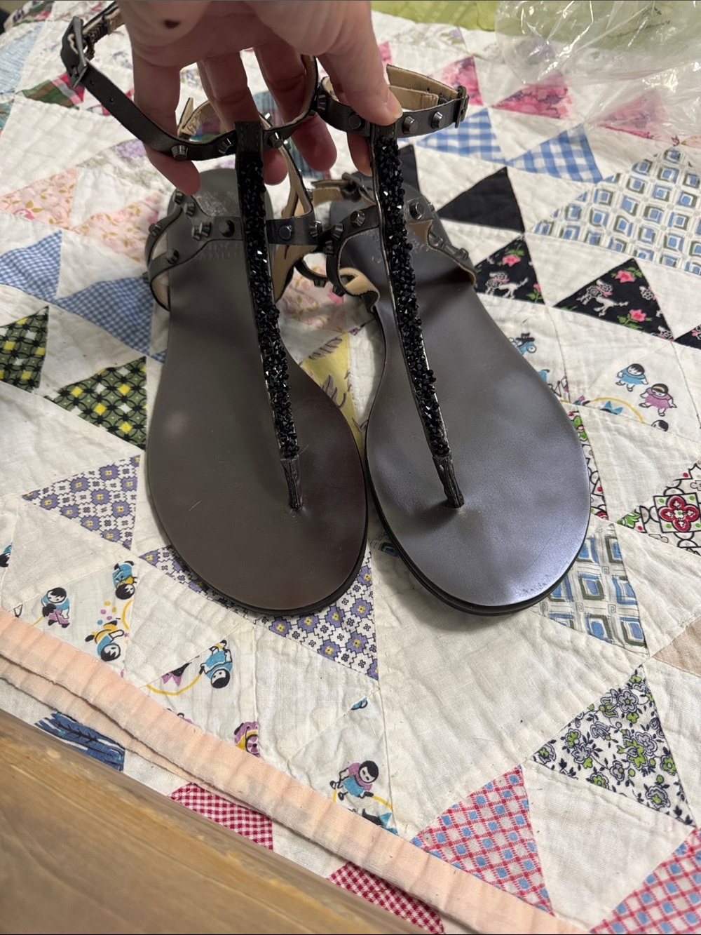 Vince Camuto Black Jeweled T-Strap Sandals